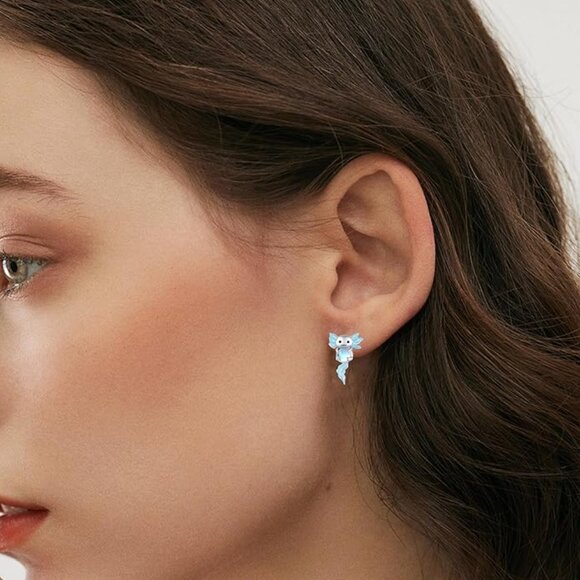 Axolotl Sterling Silver Earrings with Moonstone – Cute Animal Studs NWT - Picture 2 of 6